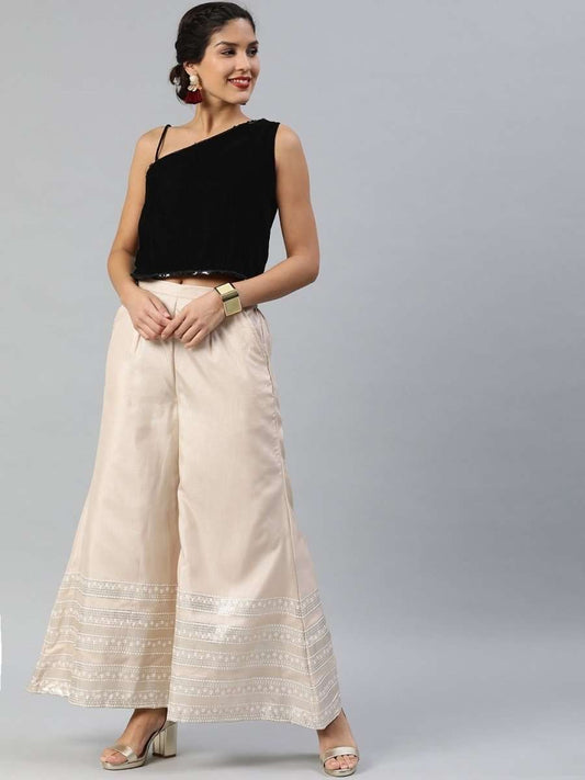 Women Black Solid Velvet Crop Top With Sequinned Detail - inddus-us