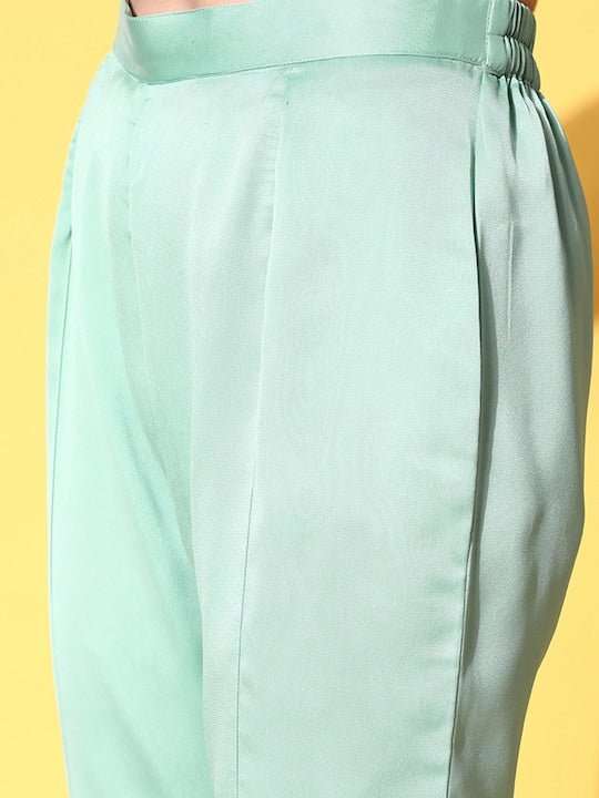 Women Blue Embroidered Sequinned Kurta with Trousers & With Dupatta - Inddus.com