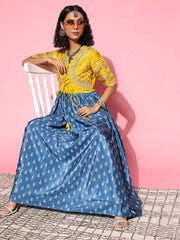 Women Blue Ethnic Motifs Ethereal Embroidery Dress - Inddus.com