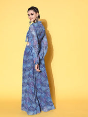Women Blue Printed Top with Skirt - Inddus.com