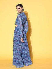 Women Blue Printed Top with Skirt - Inddus.com