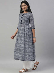 Women Blue & White Printed A-Line Kurta - Inddus.com
