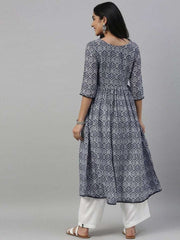 Women Blue & White Printed A-Line Kurta - Inddus.com