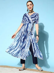 Women Blue White Shibori Print Kurta with Trouser - Inddus.com