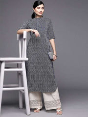Women Blue & White Striped Pure Cotton Kurta - Inddus.com
