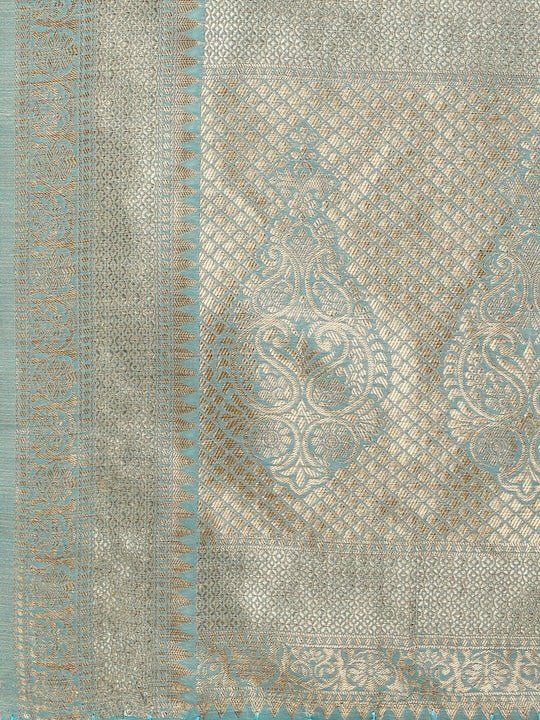 Women Blue Woven Design Chanderi Cotton Saree with Blouse Piece - Inddus.com