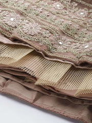 Women Brown Embroidered Semi-Stitched Lehenga & Unstitched Blouse With Dupatta - Inddus.com