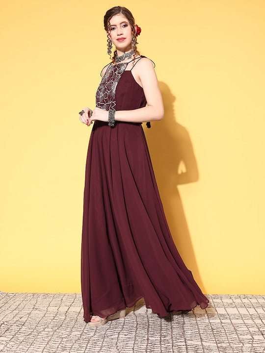 Women Brown Floral Gown for Days - Inddus.com