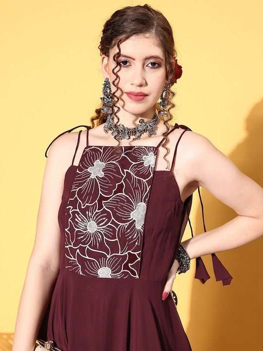 Women Brown Floral Gown for Days - Inddus.com