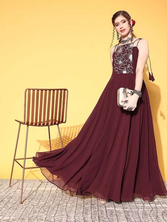 Women Brown Floral Gown for Days - Inddus.com