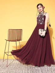 Women Brown Floral Gown for Days - Inddus.com