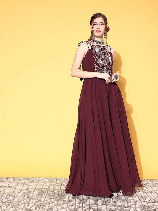 Women Brown Floral Gown for Days - Inddus.com