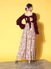 Women Brown & Orange Printed Top & Skirt - Inddus.com