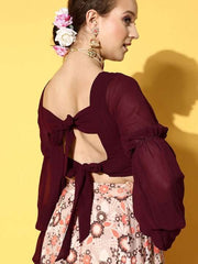 Women Brown & Orange Printed Top & Skirt - Inddus.com