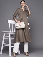 Women Brown Solid Angrakha Kurta - Inddus.com