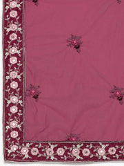 Women Burgundy Embroidered Semi-Stitched Lehenga & Unstitched Blouse With Dupatta - Inddus.com