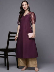 Women Burgundy Solid Gotta Patti Kurta - Inddus.com