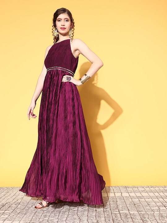 Women Burgundy Solid Gown for Days - Inddus.com
