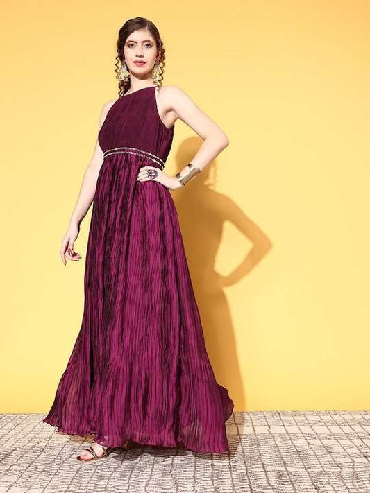 Women Burgundy Solid Gown for Days - Inddus.com
