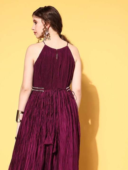Women Burgundy Solid Gown for Days - Inddus.com