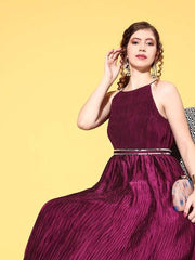 Women Burgundy Solid Gown for Days - Inddus.com
