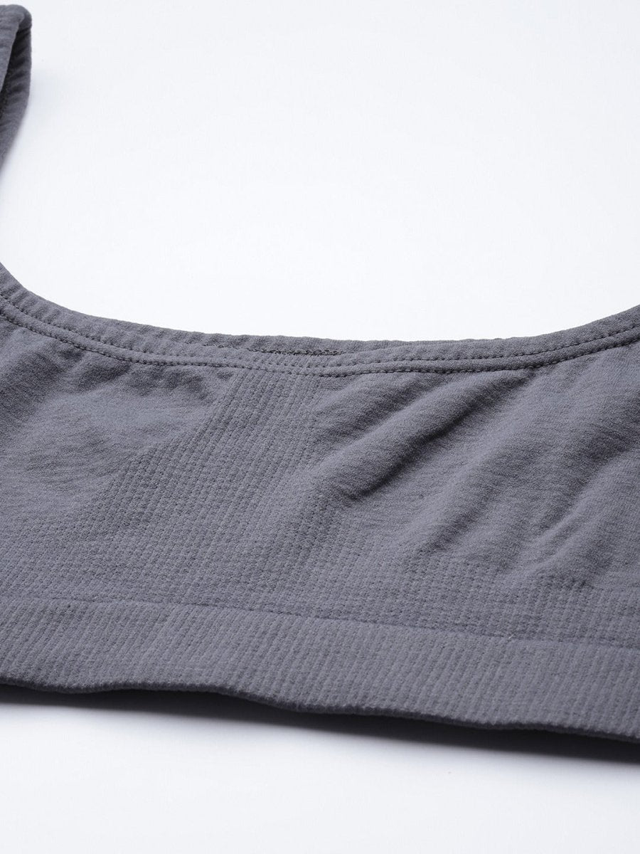 WOMEN CHARCOAL GREY LOW IMPACT SPORTS BRA - Inddus.com
