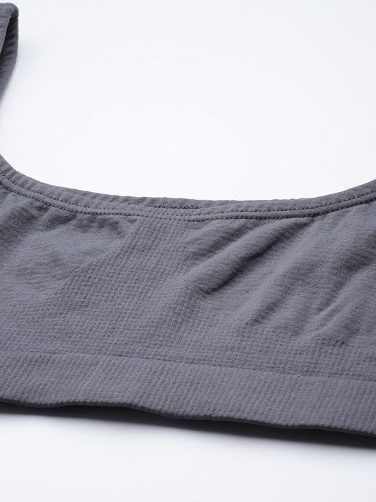 WOMEN CHARCOAL GREY LOW IMPACT SPORTS BRA - Inddus.com