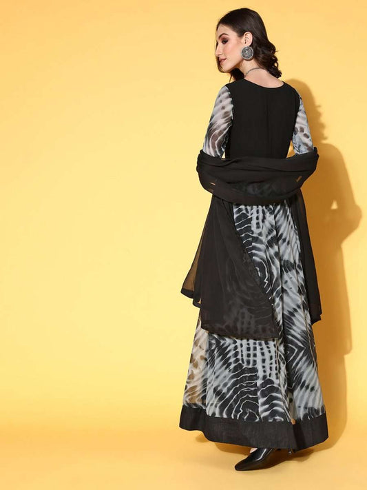 Women Classic Black Georgette Tie & Dye 2.0 Kurta - Inddus.com