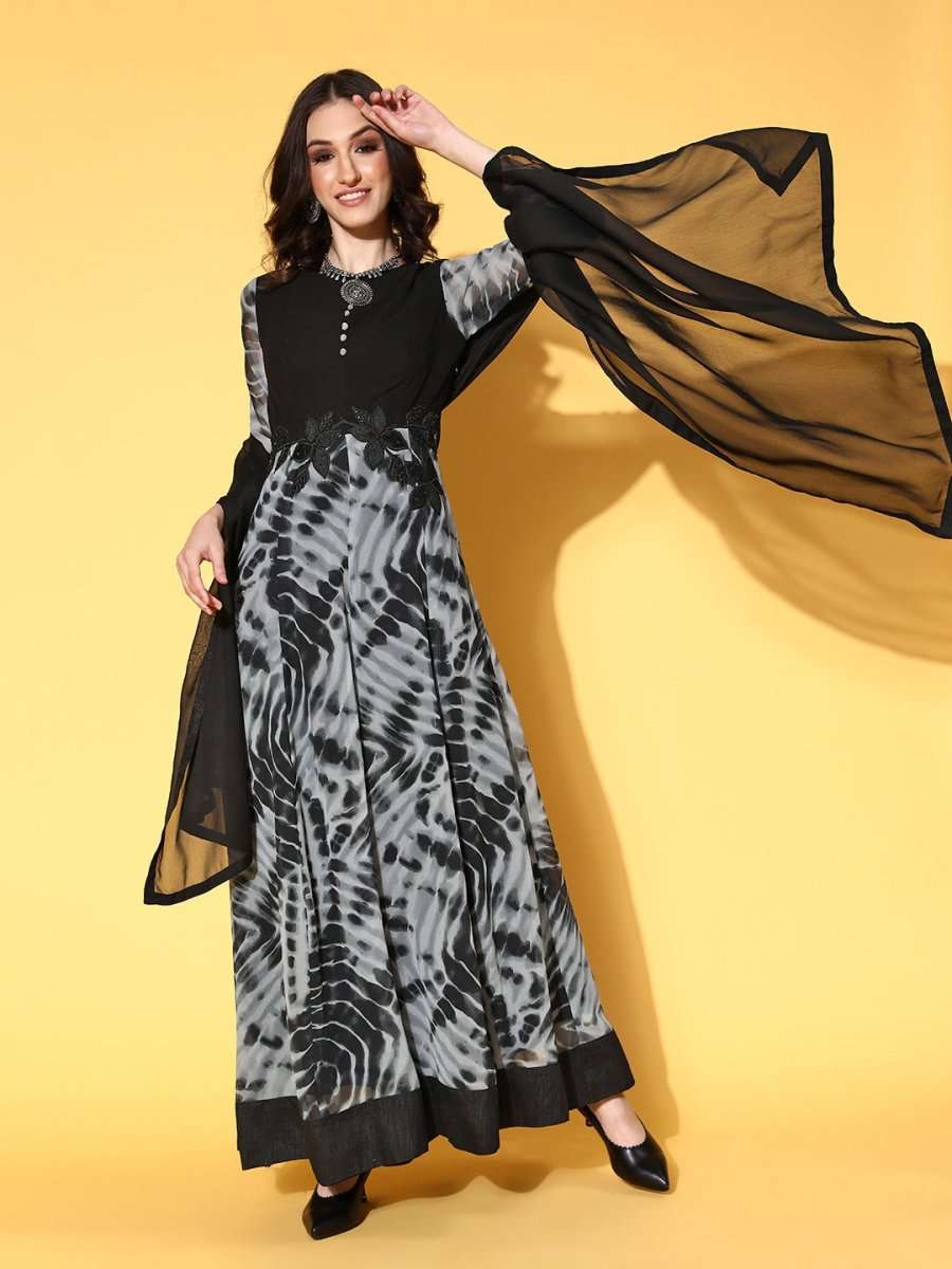 Women Classic Black Georgette Tie & Dye 2.0 Kurta - Inddus.com