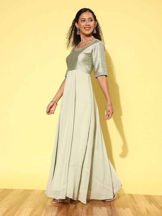 Women Colourblocked Georgette Anarkali Kurta - Inddus.com