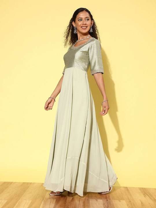 Women Colourblocked Georgette Anarkali Kurta - Inddus.com