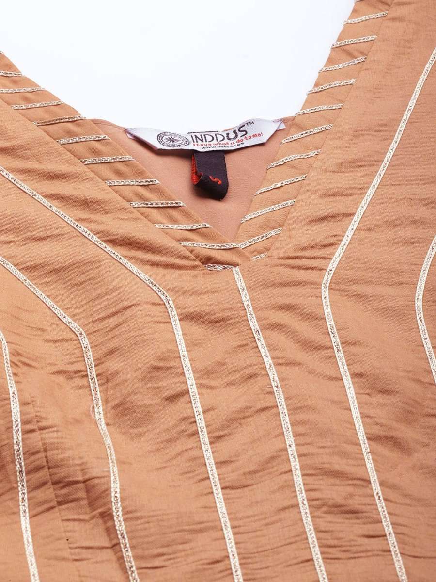 Women Coral Yoke Design Chanderi Cotton Kurta with Palazzos & With Dupatta - Inddus.com