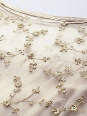 Women Cream-Coloured Floral Embroidered Net Maxi Dress - Inddus.com