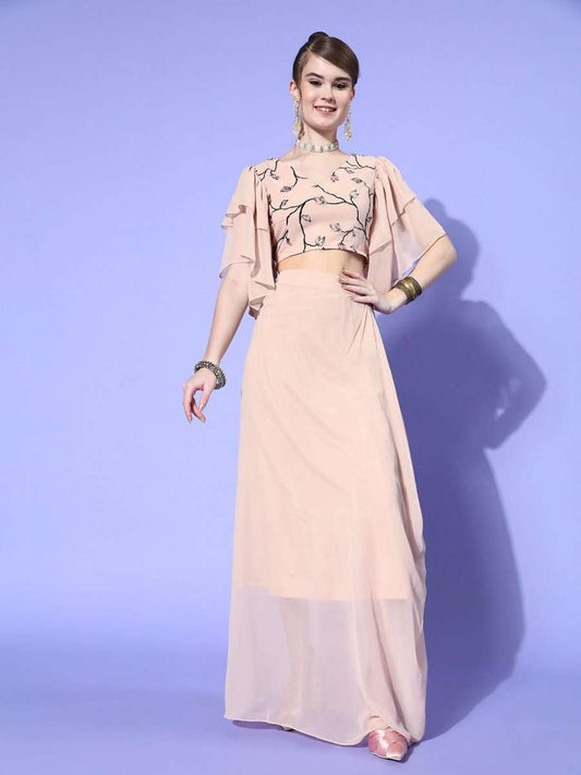 Women Cream Embellished Top with Solid Skirt - Inddus.com