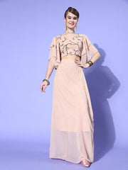 Women Cream Embellished Top with Solid Skirt - Inddus.com