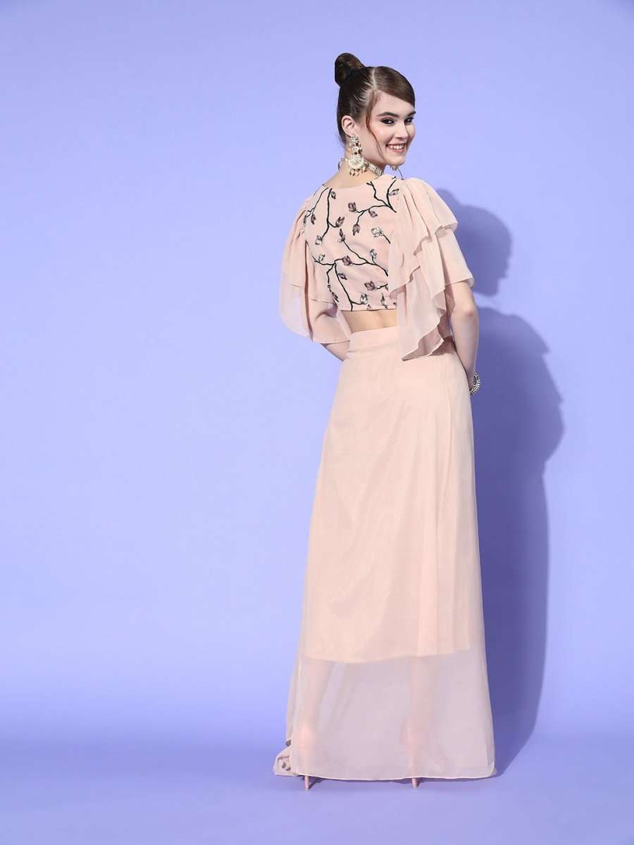 Women Cream Embellished Top with Solid Skirt - Inddus.com