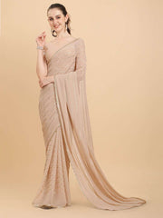 Women Cream Embroidered Georgette Saree with Blouse Piece - Inddus.com