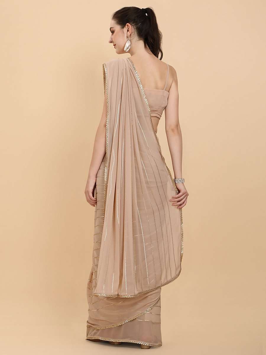 Women Cream Embroidered Georgette Saree with Blouse Piece - Inddus.com