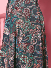 Women Deep Navy Blue Printed Top With Skirt - Inddus.com