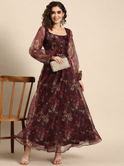 Women Digital Printed Flared Maxi Dress - Inddus.com