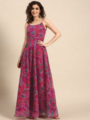 Women Digital Printed Flared Maxi Dress - Inddus.com