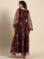 Women Digital Printed Flared Maxi Dress - Inddus.com