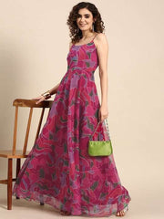 Women Digital Printed Flared Maxi Dress - Inddus.com