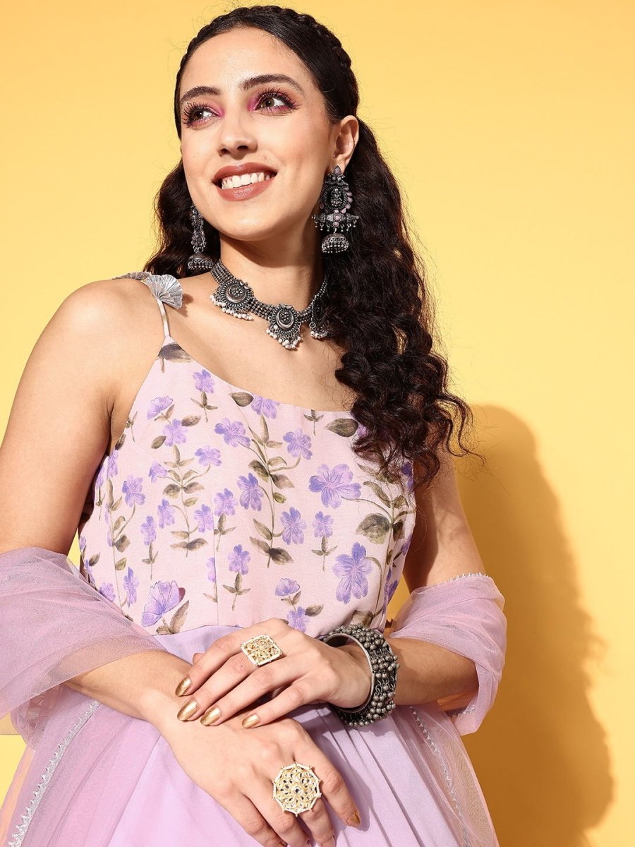 Women Elegant Lavender Chiffon All in the Details Kurta - Inddus.com