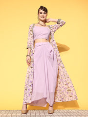 Women Elegant Lavender Printed Top with Solid Skirt - Inddus.com