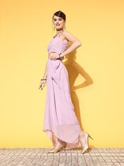 Women Elegant Lavender Printed Top with Solid Skirt - Inddus.com