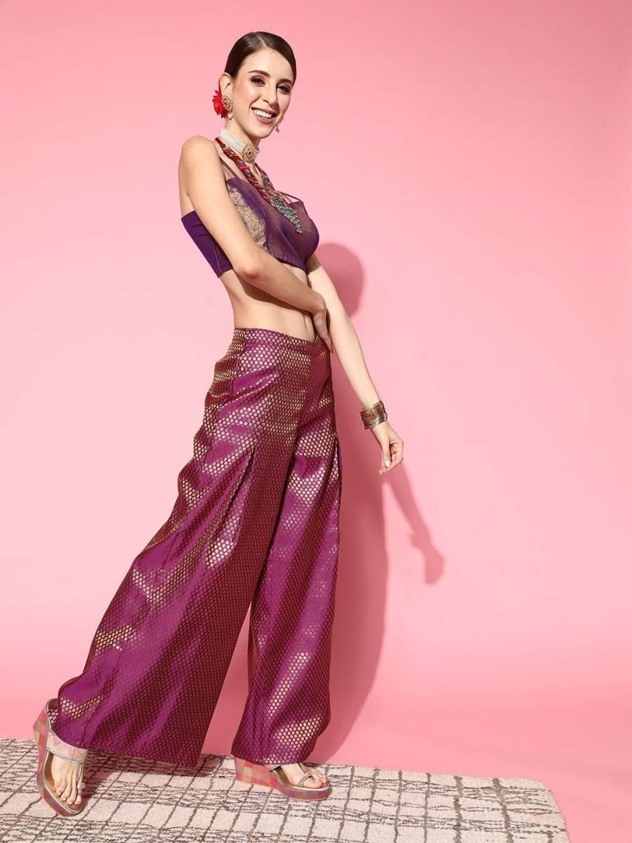Women Elegant Purple Solid Top With Palazzos - Inddus.com
