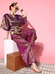 Women Elegant Purple Solid Top With Palazzos - Inddus.com