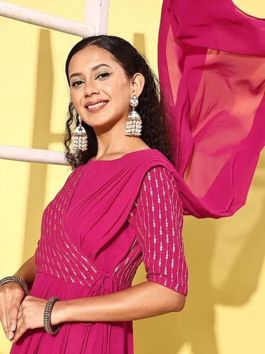 Women Embellished Sequined A-Line Ethnic Dress - Inddus.com
