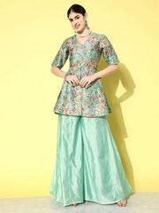 Women Embroidered Kurta with Palazzos - Inddus.com